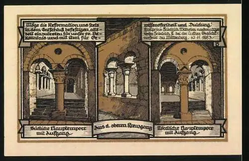 Notgeld Gernrode 1921, 50 Pfennig, Stadtansicht und Architekturansichten der Stiftskirche St. Cyriakus