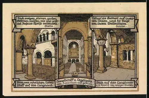 Notgeld Gernrode / Harz, 1921, 75 Pfennig, Stiftskirche St. Cyriakus und Innenraumansichten mit Zitaten von