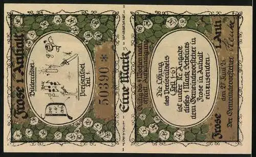 Notgeld Frose, 1921, 2x 50 Pfennig, Mönche im Kloster und Inschrift auf einem Stein, Serienschein 50390