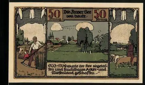Notgeld Frose 1921, 50 Pfennig, landwirtschaftliche Szenen und Bildeinzel