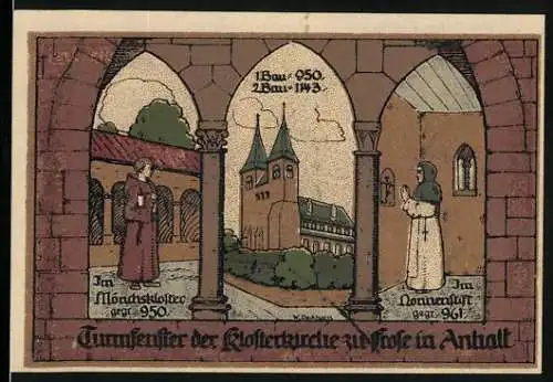 Notgeld Frose 1921, 50 Pfennig, Klosterkirche und Säulenköpfe