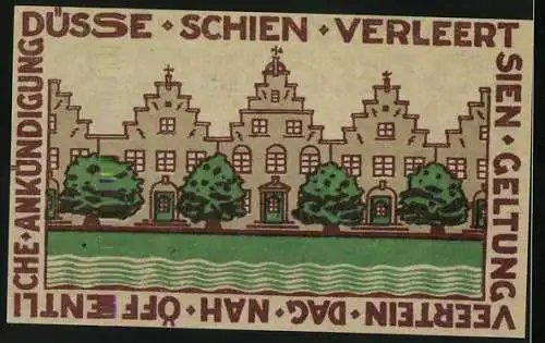 Notgeld Friedrichstadt, 1921, 25 Pfennig, Alte Münze und Stadtansicht mit Bäumen