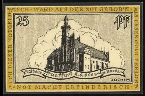 Notgeld Frankfurt a. d. Oder, 25 Pfennig, Rathaus und Wappen, Haupt- und Handelsstadt, mehrfarbig
