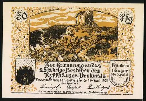 Notgeld Frankenhausen 1921, 50 Pfennig, Germanisches Opferfest und Kyffhäuser-Denkmal