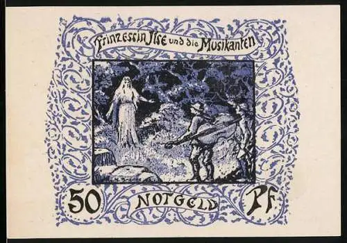 Notgeld Frankenhausen 1921, 50 Pf, Prinzessin Ilse und die Musikanten, 2 jähriges Bestehen des Kyffhäuser-Denkmals