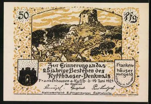 Notgeld Frankenhausen 1921, 50 Pf, Prinzessin Ilse und die Musikanten, 2 jähriges Bestehen des Kyffhäuser-Denkmals