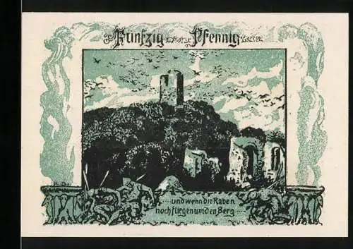 Notgeld Frankenhausen, 1921, 50 Pfennig, Erinnerung an 25-jähriges Bestehen des Kyffhäuser-Denkmals