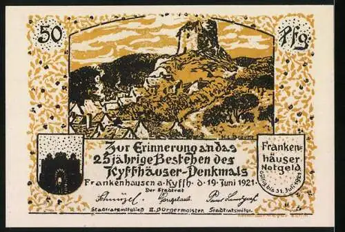 Notgeld Frankenhausen, 1921, 50 Pfennig, Erinnerung an 25-jähriges Bestehen des Kyffhäuser-Denkmals