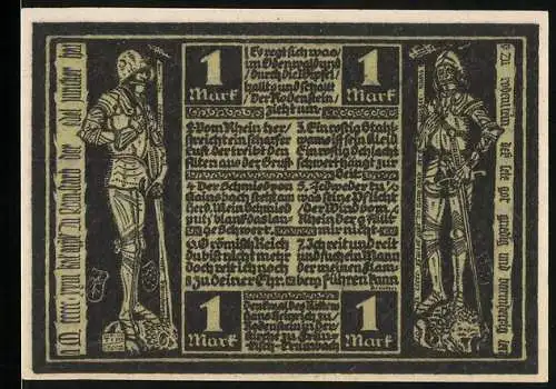 Notgeld Fränkisch-Crumbach, 1920, 1 Mark, Ritter und Stadtszene mit Wappen und Texten