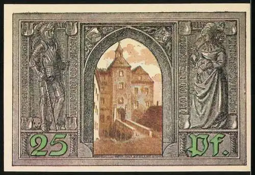 Notgeld Finsterwalde 1921, 25 Pf, Stadtwappen und Burgansicht