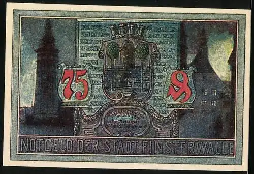 Notgeld Finsterwalde, 75 Pf, Gruppe von Sängern und Stadtwappen mit Schriftzug Notgeld der Stadt Finsterwalde