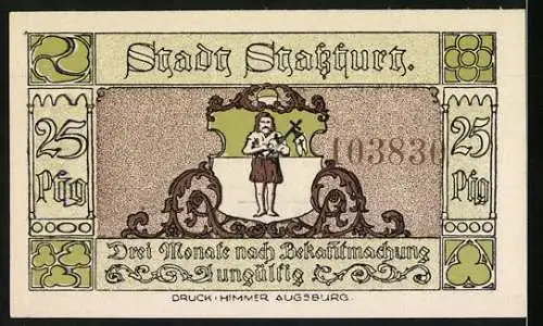 Notgeld Stassfurt, 1921, 25 Pfennig, Wiege des Kali-Bergbaues Bergleute bei der Arbeit, Stadtwappen