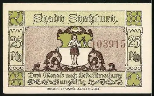 Notgeld Stassfurt 1921, 25 Pfennig, Wiege des Kali-Bergbaues und Stadtwappen mit Bergmann