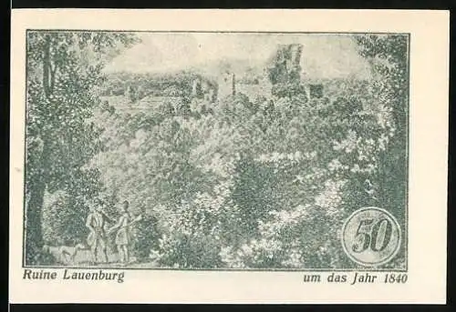 Notgeld Stecklenberg, 1921, 50 Pfennig, Ruine Lauenburg um das Jahr 1840, gültig bis zum Aufruf, September 1921