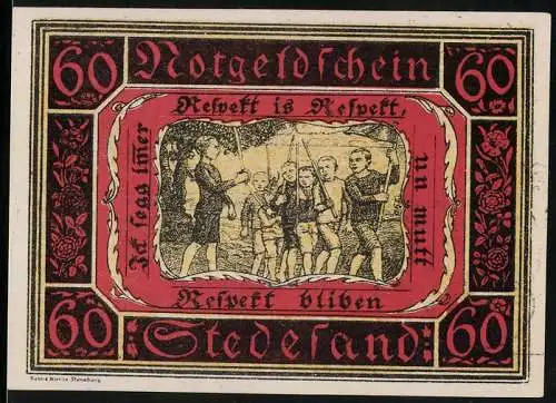 Notgeld Stedesand, 1920, 60 Pfennig, Respekt is Respekt un mut Respekt bliben