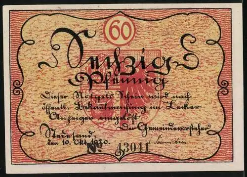Notgeld Stedesand, 1920, 60 Pfennig, Respekt is Respekt un mut Respekt bliben