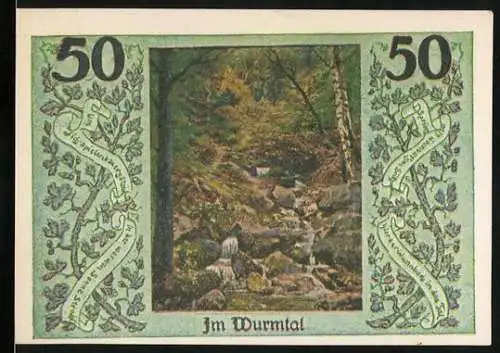 Notgeld Stecklenberg 1921, 50 Pfennig, Landschaft Im Wurmtal und Ritterwappen