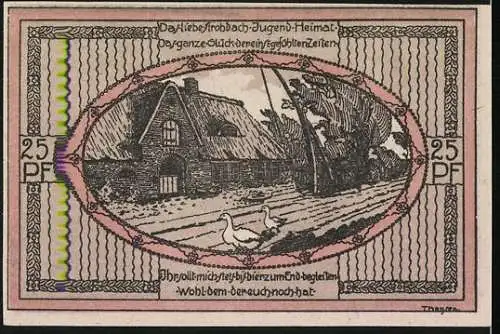 Notgeld Stedesand 1920, 25 Pfennig, Wappen mit Adler und Haus mit zwei Gänsen