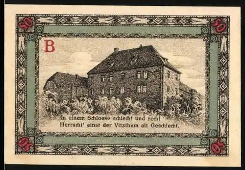 Notgeld Apolda, 1921, 50 Pfennig, Schloss und Stadtwappen, Text und Signaturen