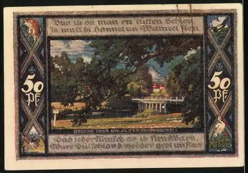 Notgeld Poppenbüttel 1921, 50 Pfennig, Gemeinde Poppenbüttel mit Wappen und Landschaftsbildern