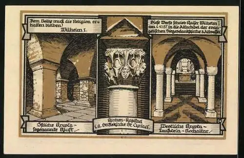 Notgeld Gernrode - Harz, 1921, 50 Pfennig, Abbildung der Stiftskirche St. Cyriakus und Krypta-Ansichten