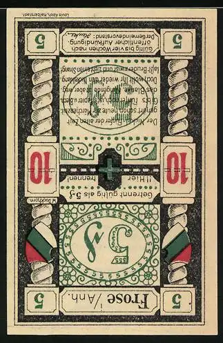 Notgeld Frose / Anh., 1921, 5 und 10 Pfennig, Dekorative Gestaltung mit Schrift und Symbolen