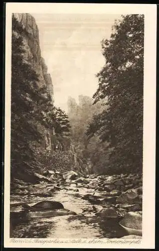 Notgeld Thale / Harz 1921, 50 Pfennig, Gebirgskurort Harz mit Flusslandschaft und Felsen