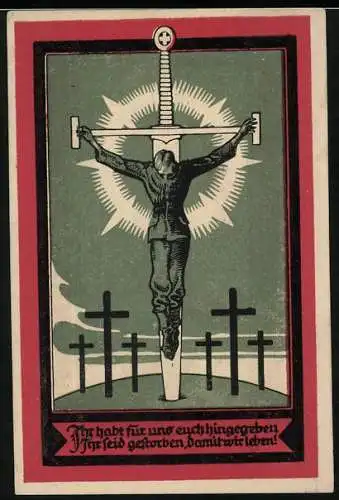 Notgeld Hamburg 1920, 50 Pfennig, Soldat am Schwert gekreuzigt, Gültig bis 1. Juli 1921