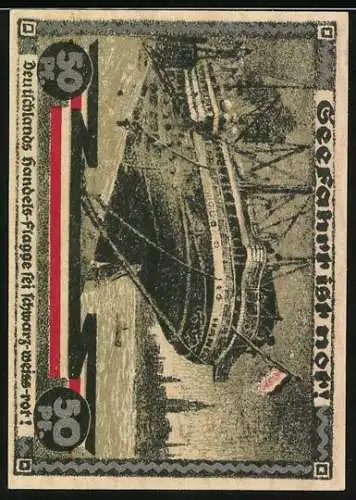 Notgeld Hamburg 1921, 50 Pfennig, Kultur und Sportwoche, Säule und Schiffsmotiv