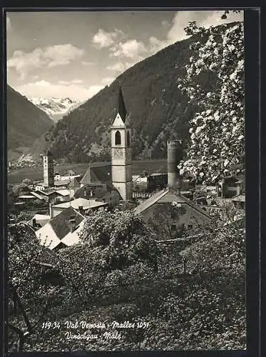 AK Mals /Vinschgau, Ortsansicht zur Frühlingsblüte