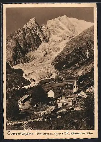 AK Courmayeur, Ortsansicht mit Monte Bianco