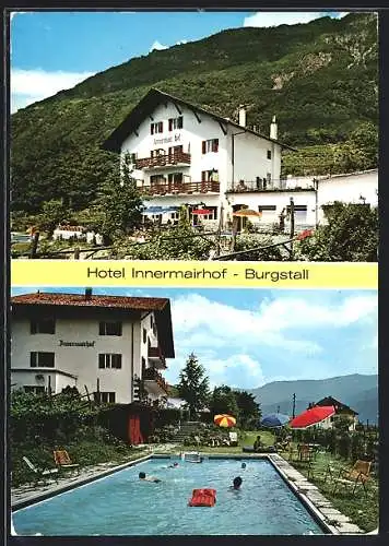 AK Burgstall, Hotel Innermairhof mit Schwimmbecken