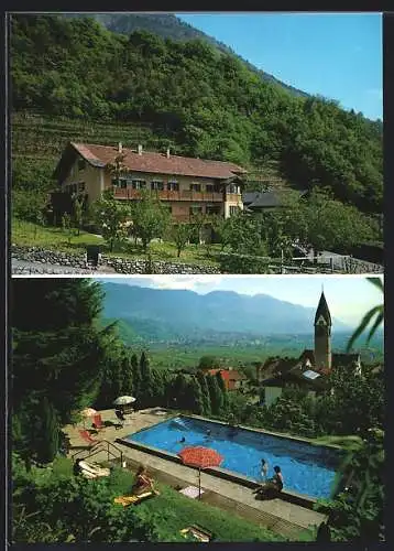 AK Algund b. Meran, Pension Huber unterm Baum, Bes. Fam. Josef Siller, Kassianweg 38