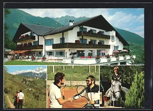AK Dorf Tirol b. Meran, Pension-Café Lisetta, Tennisplatz