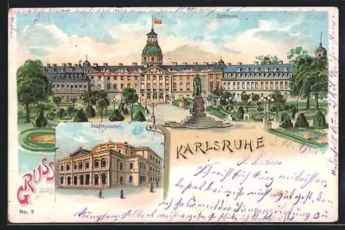 Lithographie Karlsruhe, Hoftheater und Schloss