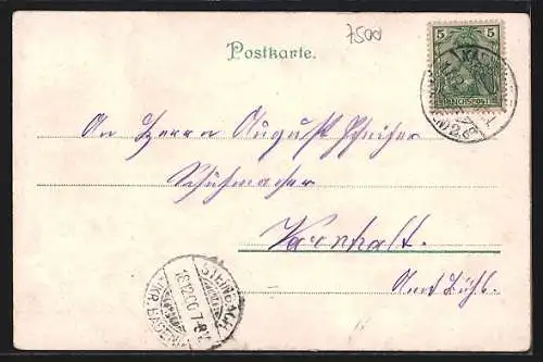 Lithographie Karlsruhe, Hoftheater und Schloss