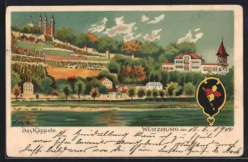 Lithographie Würzburg, Das Käppele und Wappen