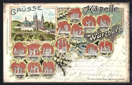 Lithographie Würzburg, Käpelle, Stationen des Leidensweges Christi