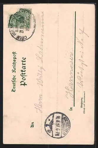 Lithographie Bad Oeynhausen, Kaiserdenkmal a. d. Porta, Soolbad