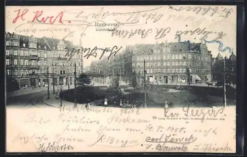 AK Hannover, Goetheplatz mit Geschäften