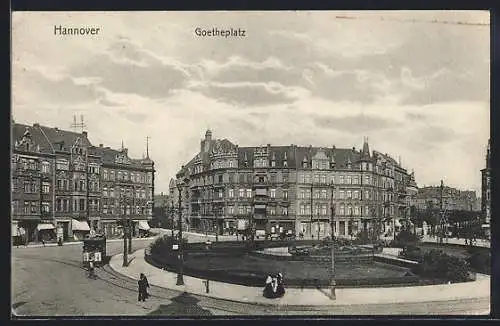 AK Hannover, Goetheplatz mit Strassenbahn