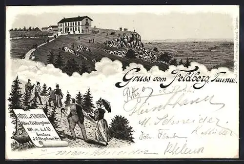 Lithographie Feldberg i. Taunus, Hotel und Pension Feldberg mit Aussicht