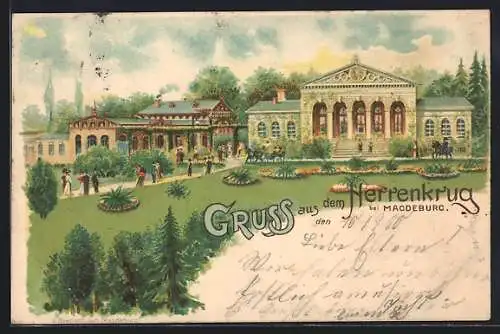 Lithographie Magdeburg, Der Herrenkrug mit Park