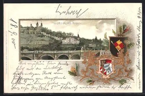 Passepartout-Lithographie Würzburg, Kapelle, Wappen mit Eichenzweig