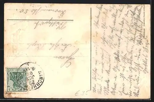 Passepartout-Lithographie Diepoldsburg, Ruine Rauber, Wappen, Reh