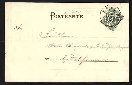 Passepartout-Lithographie Vaihingen / Enz, Ortspartie im geprägten Rahmen, Rehpärchen und Rebhunh