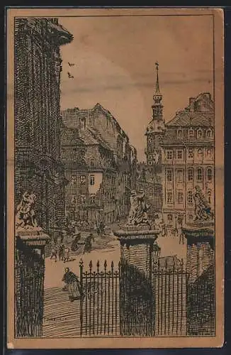 Künstler-AK Dresden, Hinter der Frauenkirche