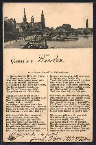 AK Dresden, Ortsansicht, Lied Strömt herbei ihr Völkerscharen