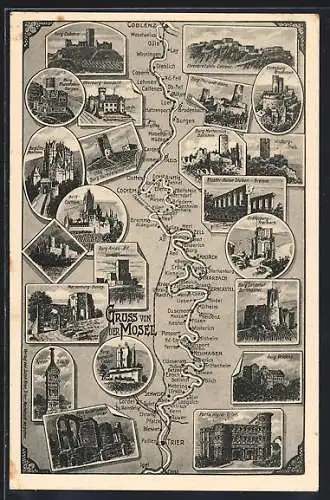 AK Trier, verschiedene Ansichten von Koblenz bis Trier entlang der Mosel