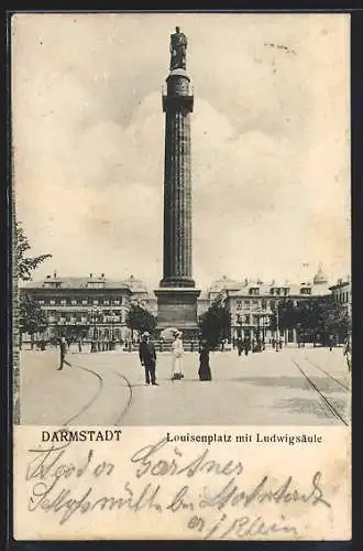 AK Darmstadt, Louisenplatz mit Ludwigsäule